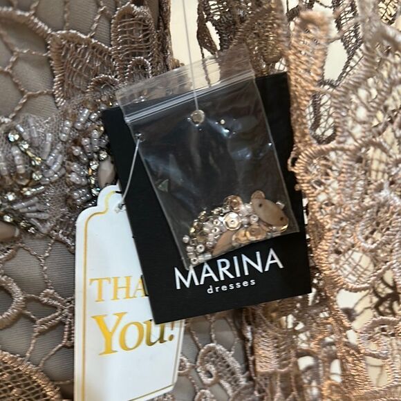 NWT MARINA Champagne Lace Dress w/ Long Sleeves Size 4 - Picture 2 of 15